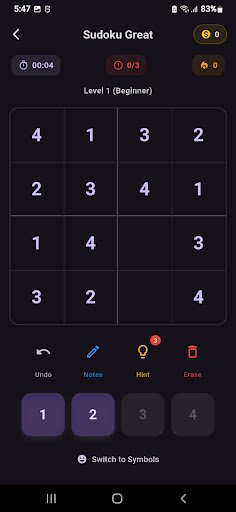 Sudoku Puzzle Mobile App Screen 1