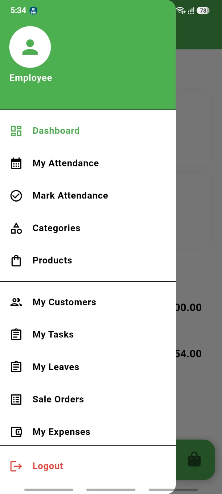 Employee Attendance App Screen 2